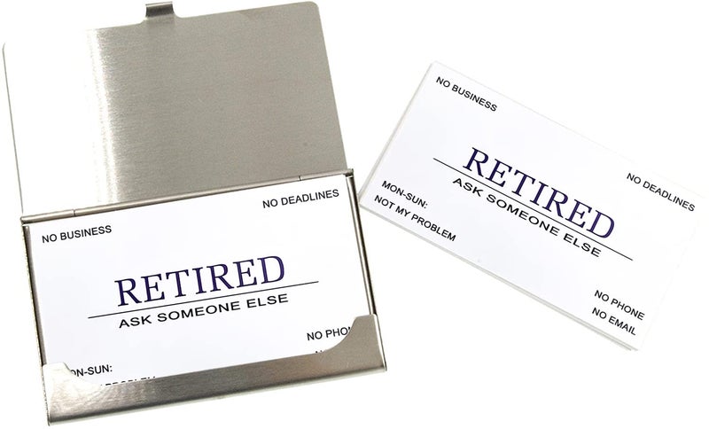 RXBC2011 Retirement card Retired Business Cards Funny Retirement Gift (Pack of 50/With Stainless Steel Case) For Retired Men Women Coworkers Employees Boss Friend Colleague - Image 1